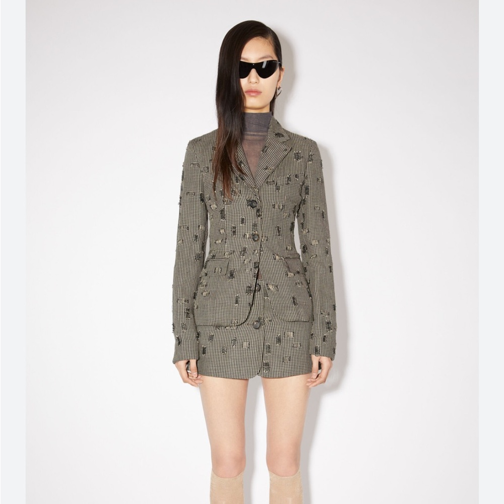 Acne Studios fitted suit jacket and skirt in distressed houndstooth